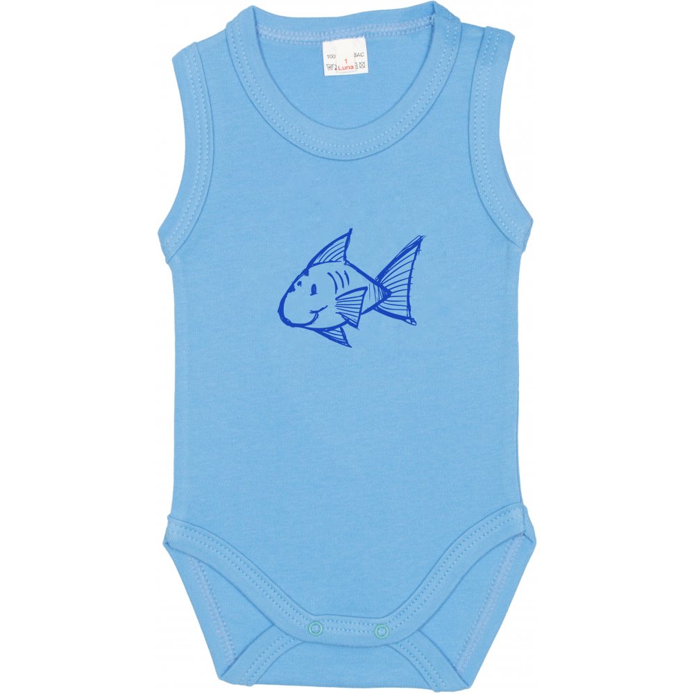 Azure sleeveless bodysuit with fish print | liloo