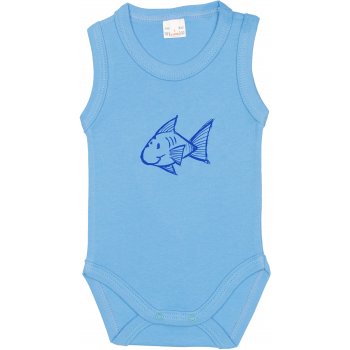 Azure sleeveless bodysuit with fish print