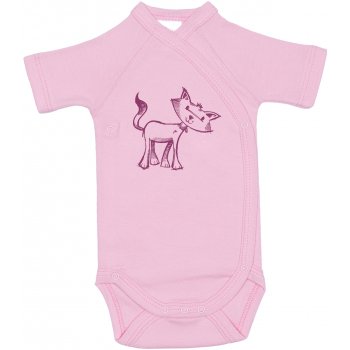 Pink side-snaps short-sleeve bodysuit with kitten print | liloo