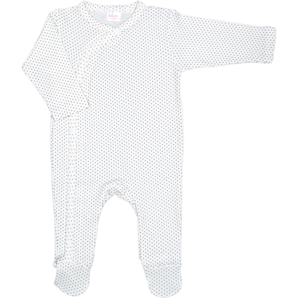 Cream-colored long-sleeve sleep & play with footies with brown dots | liloo