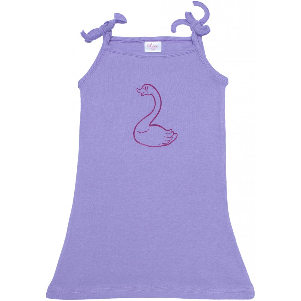 Rochiță de vară simplă pentru fetițe - violet imprimeu lebădă | liloo