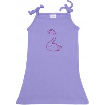 Rochiță simplă cu bretele șireturi - violet imprimeu lebădă