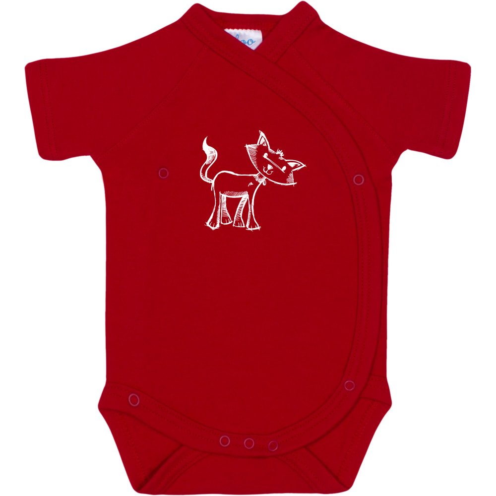 Red side-snaps short-sleeve bodysuit with cat print | liloo