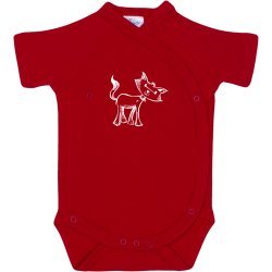 Red side-snaps short-sleeve bodysuit with cat print