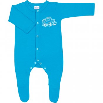 Turquoise long-sleeve sleep & play with footies with 4x4 car print - center snaps