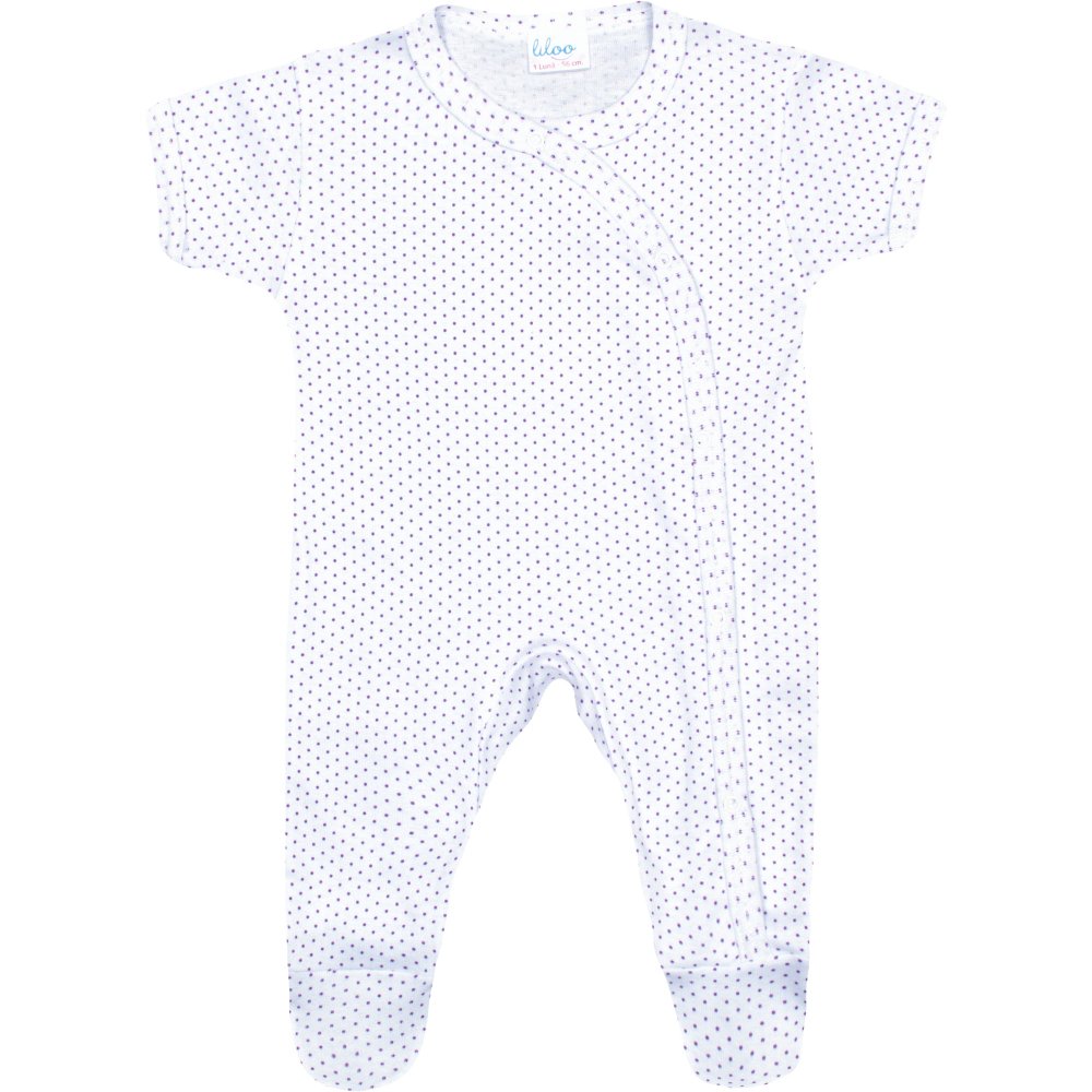 White short-sleeve sleep & play with footies with purple dots allover print | liloo