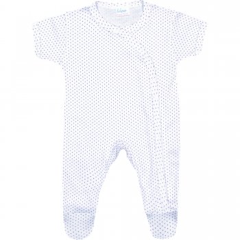 White short-sleeve sleep & play with footies with purple dots allover print | liloo