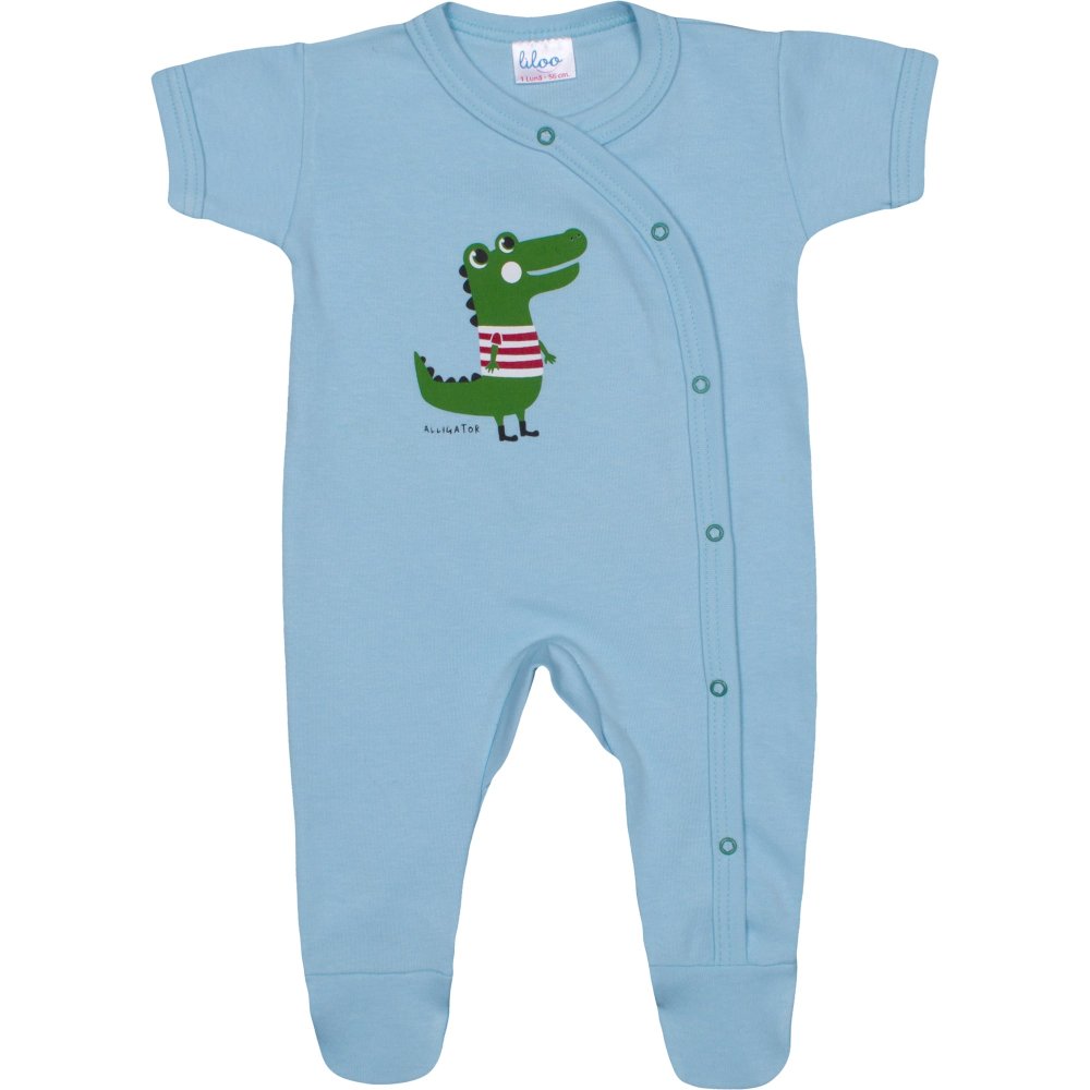 Light azure short-sleeve sleep & play with footies with alligator print | liloo