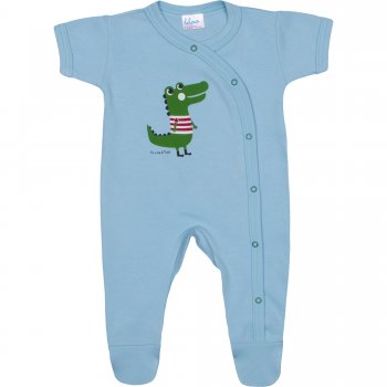 Light azure short-sleeve sleep & play with footies with alligator print