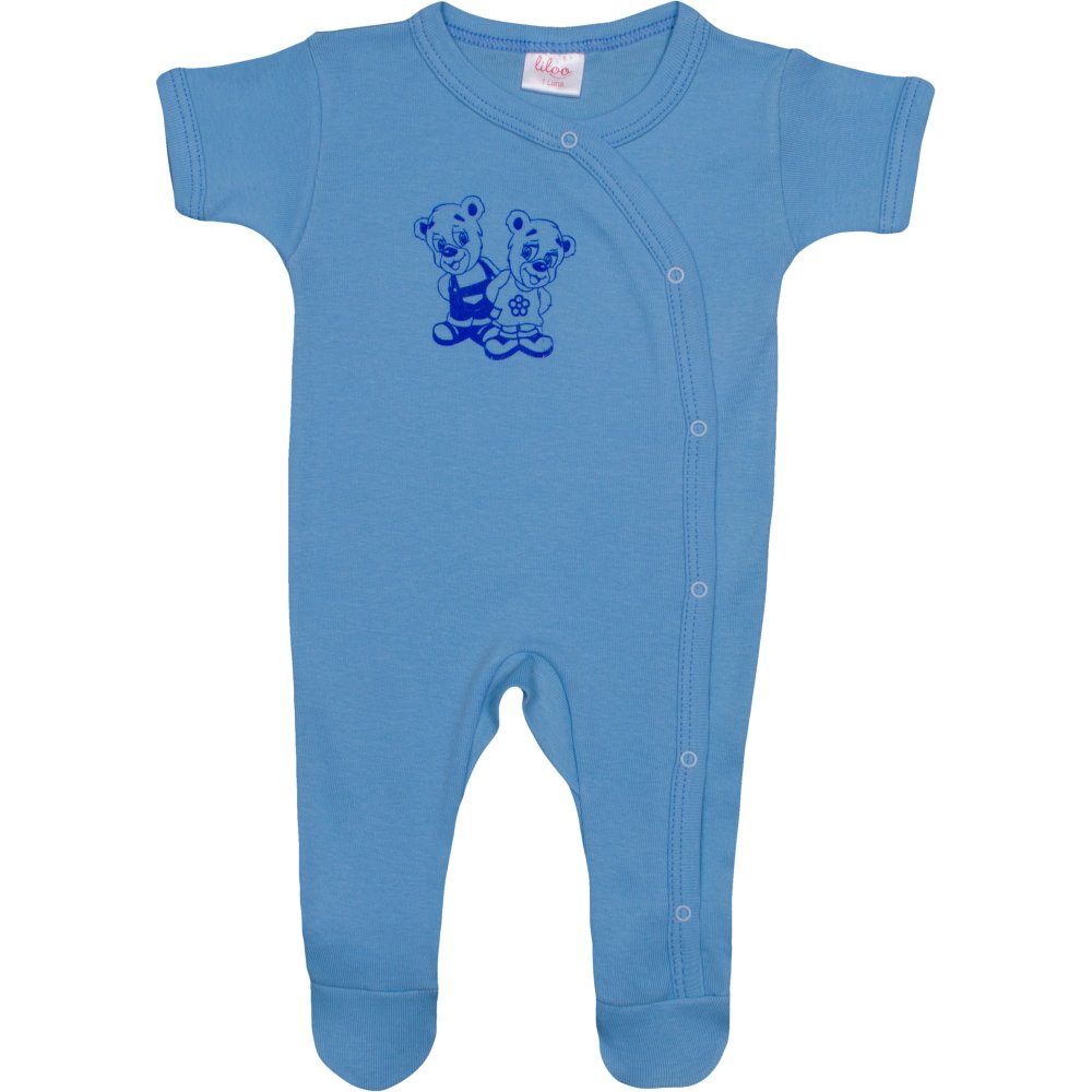 Dark azure short-sleeve sleep & play with footies with little bears print | liloo