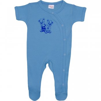 Dark azure short-sleeve sleep & play with footies with little bears print