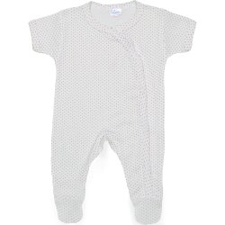 Cream coloured short-sleeve sleep & play with footies with brown dots allover print