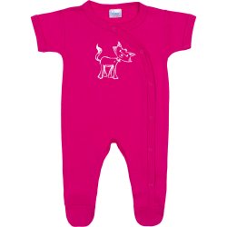 Fuchsia short-sleeve sleep & play with footies with cat print