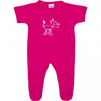 Fuchsia short-sleeve sleep & play with footies with cat print| liloo