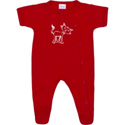 Red short-sleeve sleep & play with footies with cat print