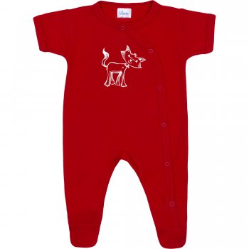 Red short-sleeve sleep & play with footies with cat print| liloo