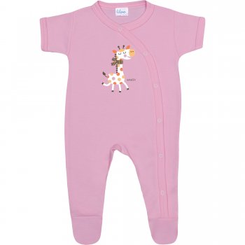 Pink short-sleeve sleep & play with footies with giraffe print | liloo