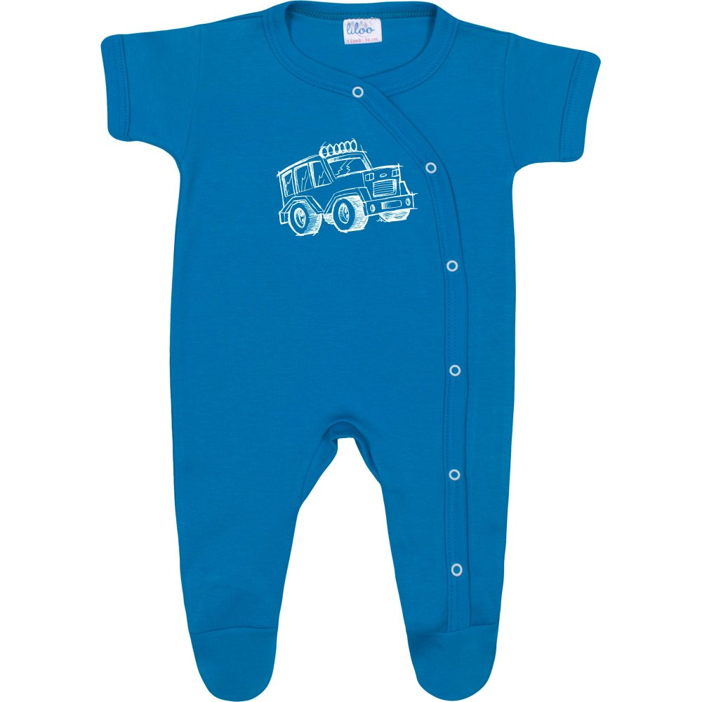 Turquoise short-sleeve sleep & play with footies with 4x4 car print | liloo