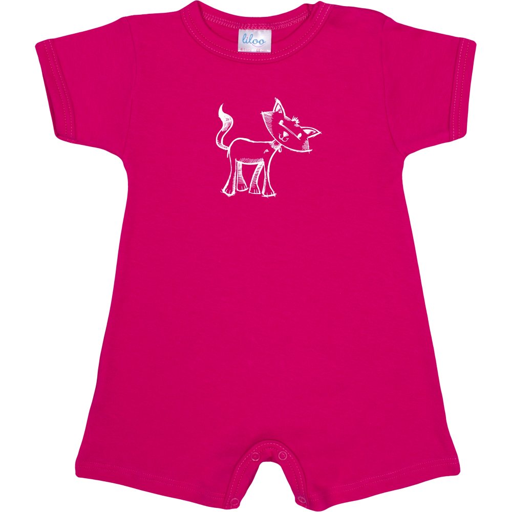 Pink romper (short sleeve & pants) with cat print | liloo