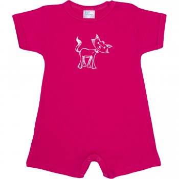 Fuchsia romper (short sleeve & pants) with cat print