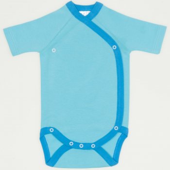 Aqua side-snaps short-sleeve bodysuit with turquoise border