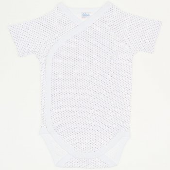 White side-snaps short-sleeve bodysuit with purple dots