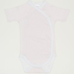 White side-snaps short-sleeve bodysuit with red dots