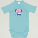 Blue radiance side-snaps short-sleeve bodysuit with elephant print | liloo