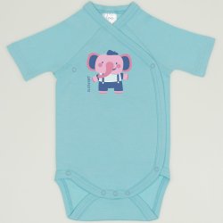 Blue radiance side-snaps short-sleeve bodysuit with elephant print