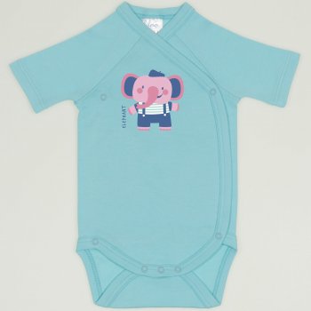 Blue radiance side-snaps short-sleeve bodysuit with elephant print