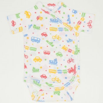 White side-snaps short-sleeve bodysuit with transport toys print