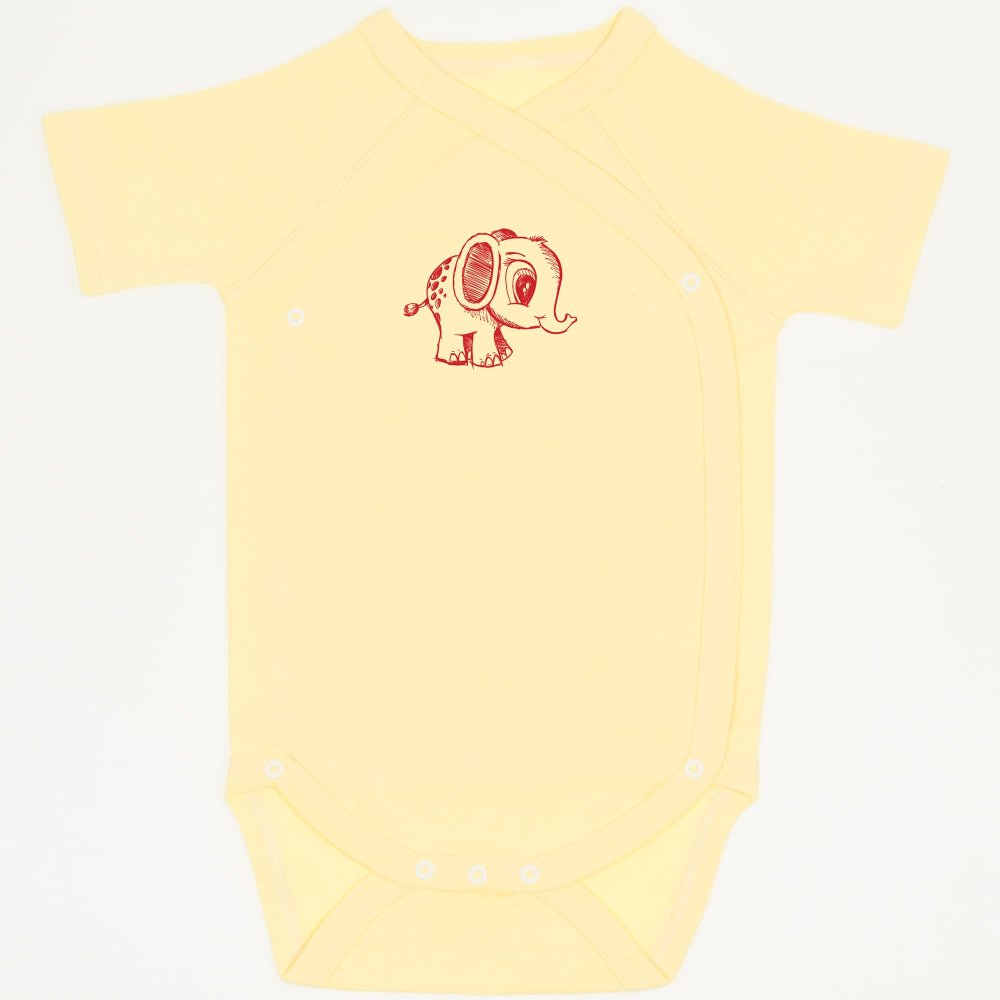 Yellow side-snaps short-sleeve bodysuit with elephant print | liloo