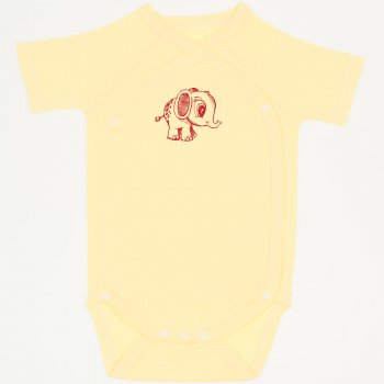 Yellow side-snaps short-sleeve bodysuit with elephant print | liloo