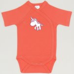 Salmon living coral side-snaps short-sleeve bodysuit with unicorn print | liloo