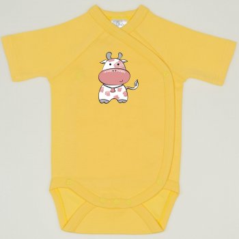 Minion yellow side-snaps short-sleeve bodysuit with cow print