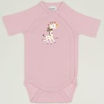 Orchid pink side-snaps short-sleeve bodysuit with giraffe print | liloo