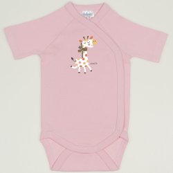 Orchid pink side-snaps short-sleeve bodysuit with giraffe print