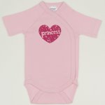 Orchid pink side-snaps short-sleeve bodysuit with princess print | liloo