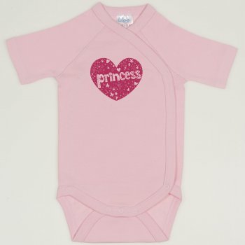 Orchid pink side-snaps short-sleeve bodysuit with princess print