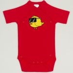  Red tomato side-snaps short-sleeve bodysuit with chicken with glasses print | liloo