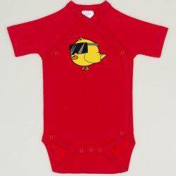  Red tomato side-snaps short-sleeve bodysuit with chicken with glasses print