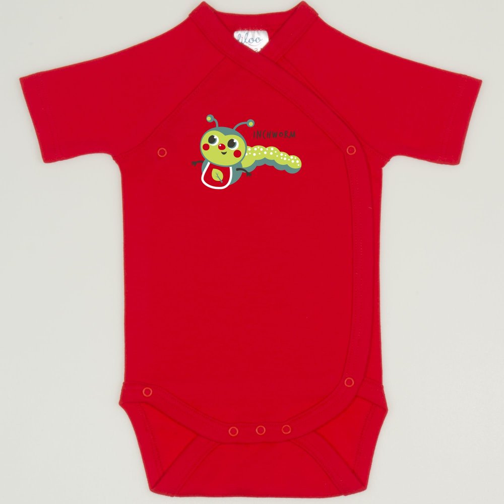  Red tomato side-snaps short-sleeve bodysuit with worm print  | liloo