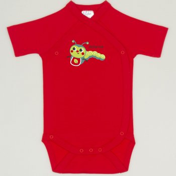  Red tomato side-snaps short-sleeve bodysuit with worm print