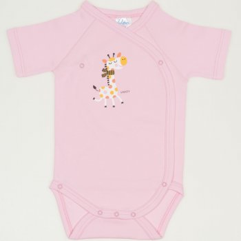 Pink side-snaps short-sleeve bodysuit with giraffe print | liloo