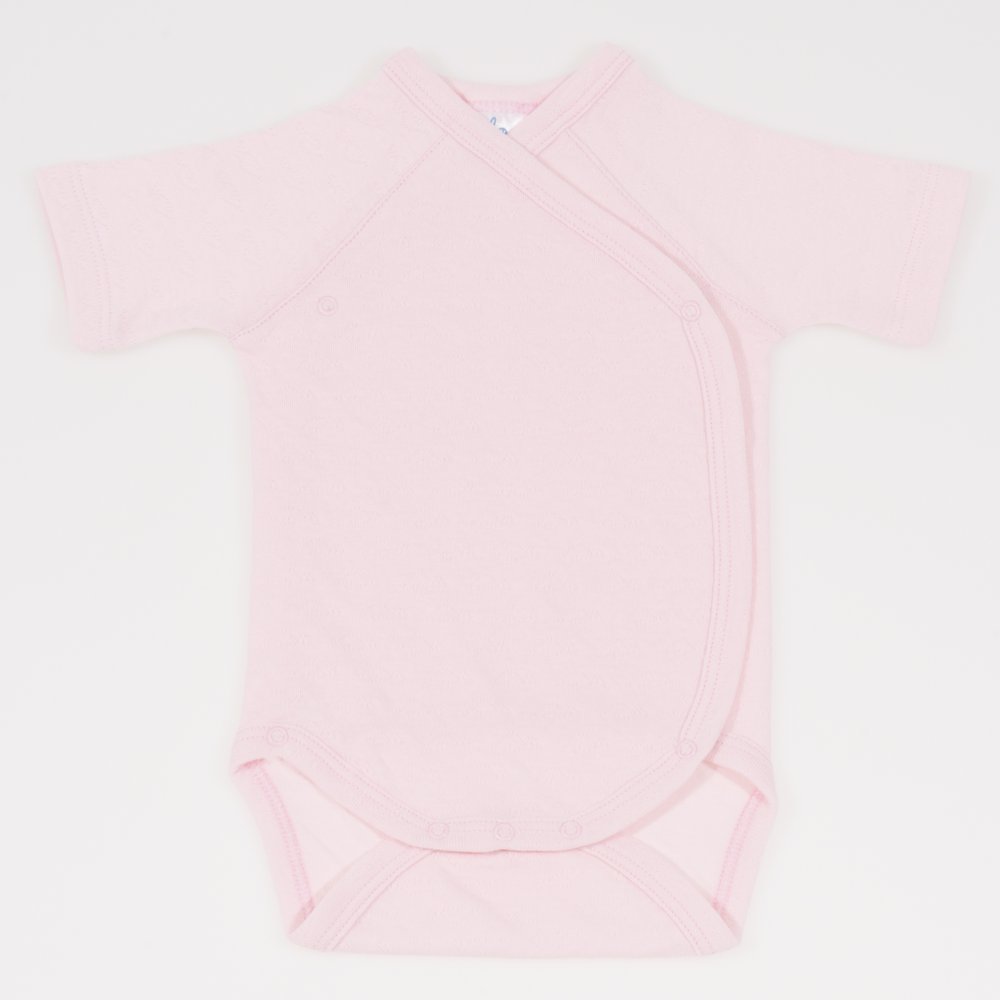 Pink side-snaps short-sleeve bodysuit - premium multilayer material with model | liloo