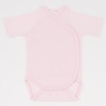 Pink side-snaps short-sleeve bodysuit - premium multilayer material with model | liloo