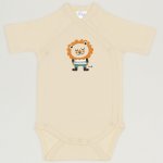 Vanilla custard side-snaps short-sleeve bodysuit with lion print | liloo 