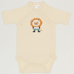 Vanilla custard side-snaps short-sleeve bodysuit with lion print