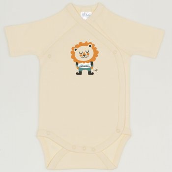 Vanilla custard side-snaps short-sleeve bodysuit with lion print | liloo 