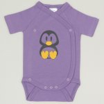 Purple side-snaps short-sleeve bodysuit with Tux penguin print | liloo